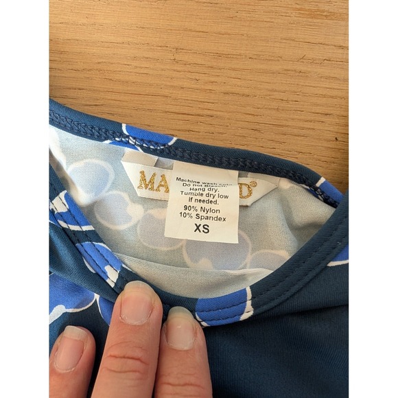 Mahi Gold Jersey Knit‎ Dress Scoop Neck 3/4 Sleeve Blue White Print XS - Picture 6 of 10